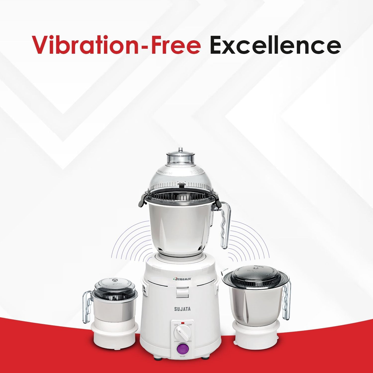 Sujata Dynamix Mixer Grinder 900 Watts Powerful Motor 22000 RPM 90 Minutes Continuous Running 3 Versatile Stainless Steel Jars (1500 ml, 1000 ml, 400 ml) Heavy-Duty Indian Mixer Grinder
