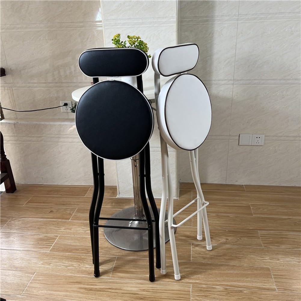 Taburete de Bar Redondo Acolchado y Plegable 70cm/75cm, Silla Alta para Adultos con Respaldo, Silla de Cocina Desayuno Plegable y portátil (75cm/30in)