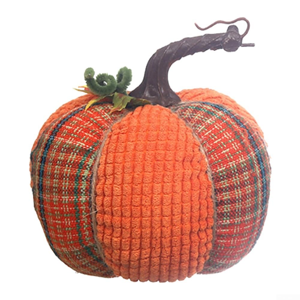 Faux Fall Harvest Crochet Pumpkins Small Knit Pumpkins in Orange Cream Rustic Farmhouse Pumpkins Foam Pumpkins for Thanksgiving Halloween Autumn Mantel Table Décor(OrangeB)