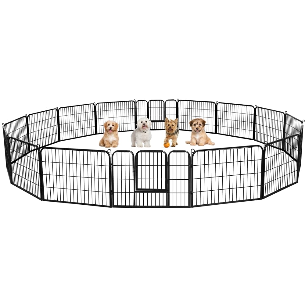 Recinto per Cani 16 Pannelli 80 x 80 cm Pieghevole da Interno e Esterno Recinzione Rete Metallica per Cuccioli Gatti Conigli Animali Domestici Nero