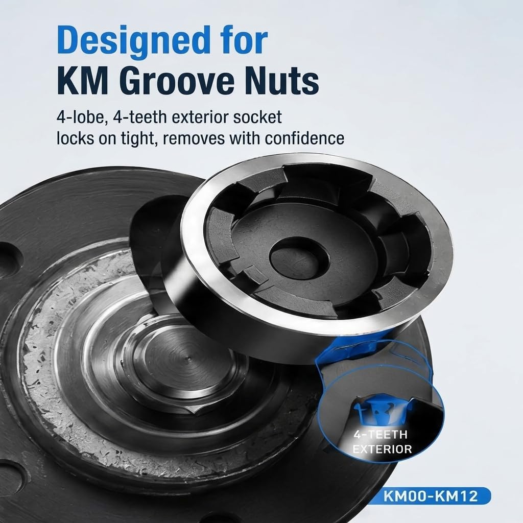 Spindle Nut Socket Set, 13pc 4-Prong Axle Nut Sockets, 1/2 Drive KM00-KM12