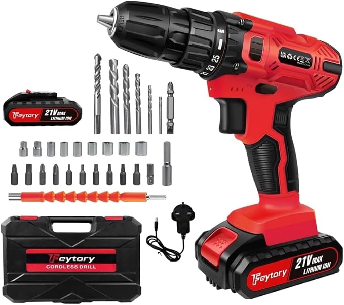 21V Cordless Power Drill Set With 2-Variable Speed, 25 1 Torque Electric Screwdriver, 3/8" Keyless Chuck Driver Tool, 29Pcs Accessory Kit Small Hand Drill Set, Battery & Charger Included - View #3