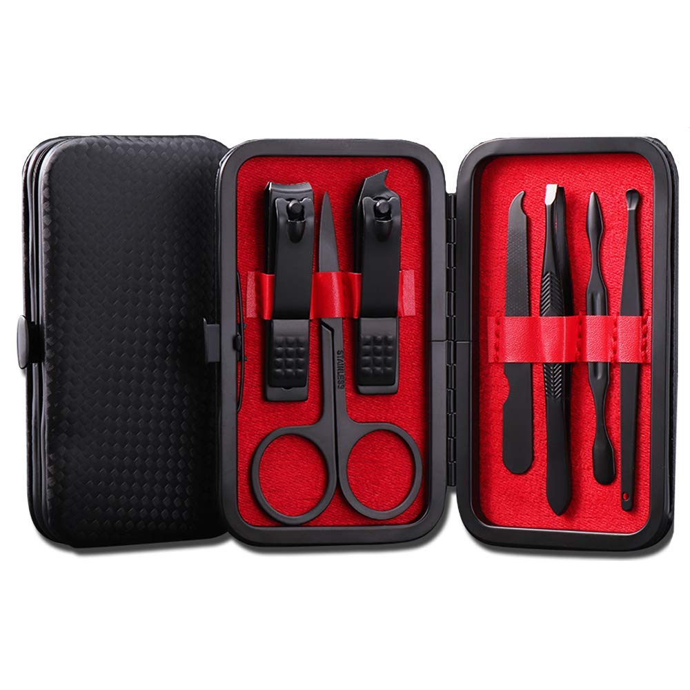 Nail Clipper Set Manicure Set Black Stainless Steel Fingernails & Toenails Clippers 7 pcs Nail clippers Pedicure Kit Nail Scissors Grooming Kit with Leather Travel Case (7 Black) : Beauty & Personal Care
