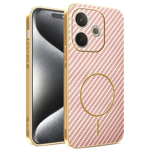 ZUOBDSDF Magnetic Case Compatible with Oppo A5 Pro Cover Carbon Fiber Texture Electroplated Silicone Shockproof Anti-Scratch Slim Phone Case for Oppo A5 Pro Shell (Pink)