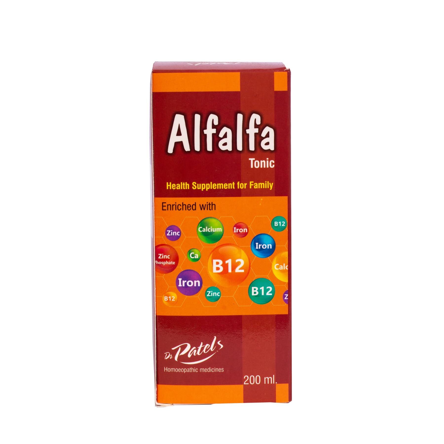 Dr. Patel's Homeopathic Alfalfa B12 Syrup | A Health Tonic that Supports Appetite, Reduces Stress, Boosts Energy - 200 ML (Pack of 1) 1