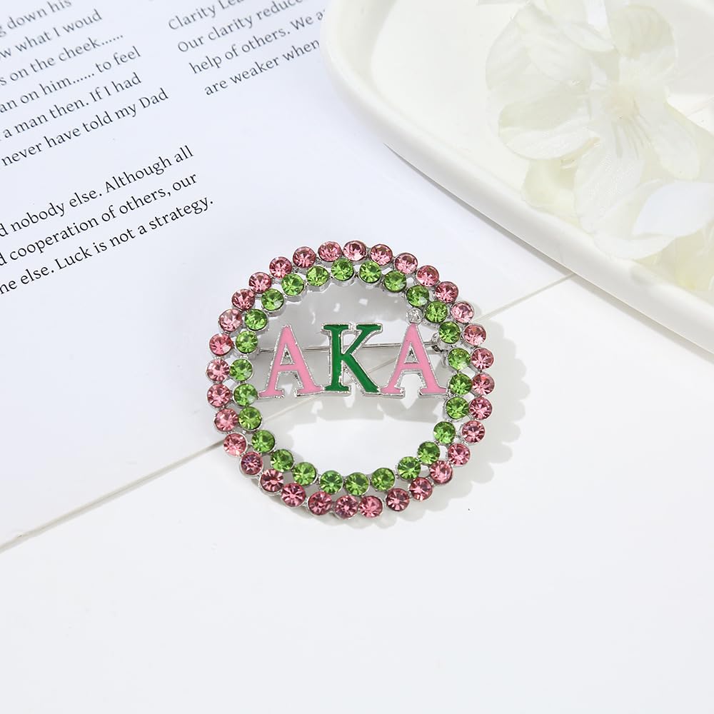 Imitation Rhinestone Greek Sorority Brooch for Women Girls My Best Friends Fashion Paraphernalia Lapel Pin Pink Green Crystal Jewelry for Sisters Ladies Sparkling Dress Accessory Sisterhood Graduation
