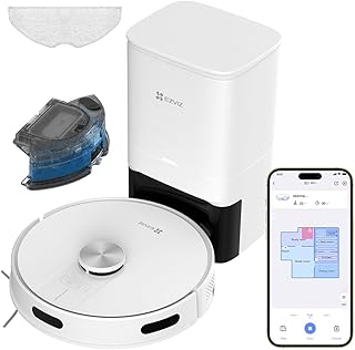 Mejores Robot Aspiradores de Calidad con Precio Asequible: Guía de Compra 2024 3 EZVIZ Robot Aspirador y Friegasuelos con Base Autovaciado, Succión 4000Pa, Navegación LDS LiDAR & Detectores Infrarrojos de Obstáculo, Detección Alfombras/Caídas, Control App/Alexa/Google,RE4 Plus