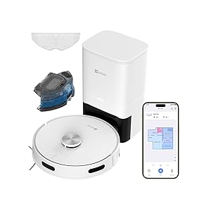 EZVIZ Robot Aspirador y Friegasuelos con Base Autovaciado, Succión 4000Pa, Navegación LDS LiDAR &amp; Detectores Infrarrojos de Obstáculo, Detección Alfombras/Caídas, Control App/Alexa/Google,RE4 Plus