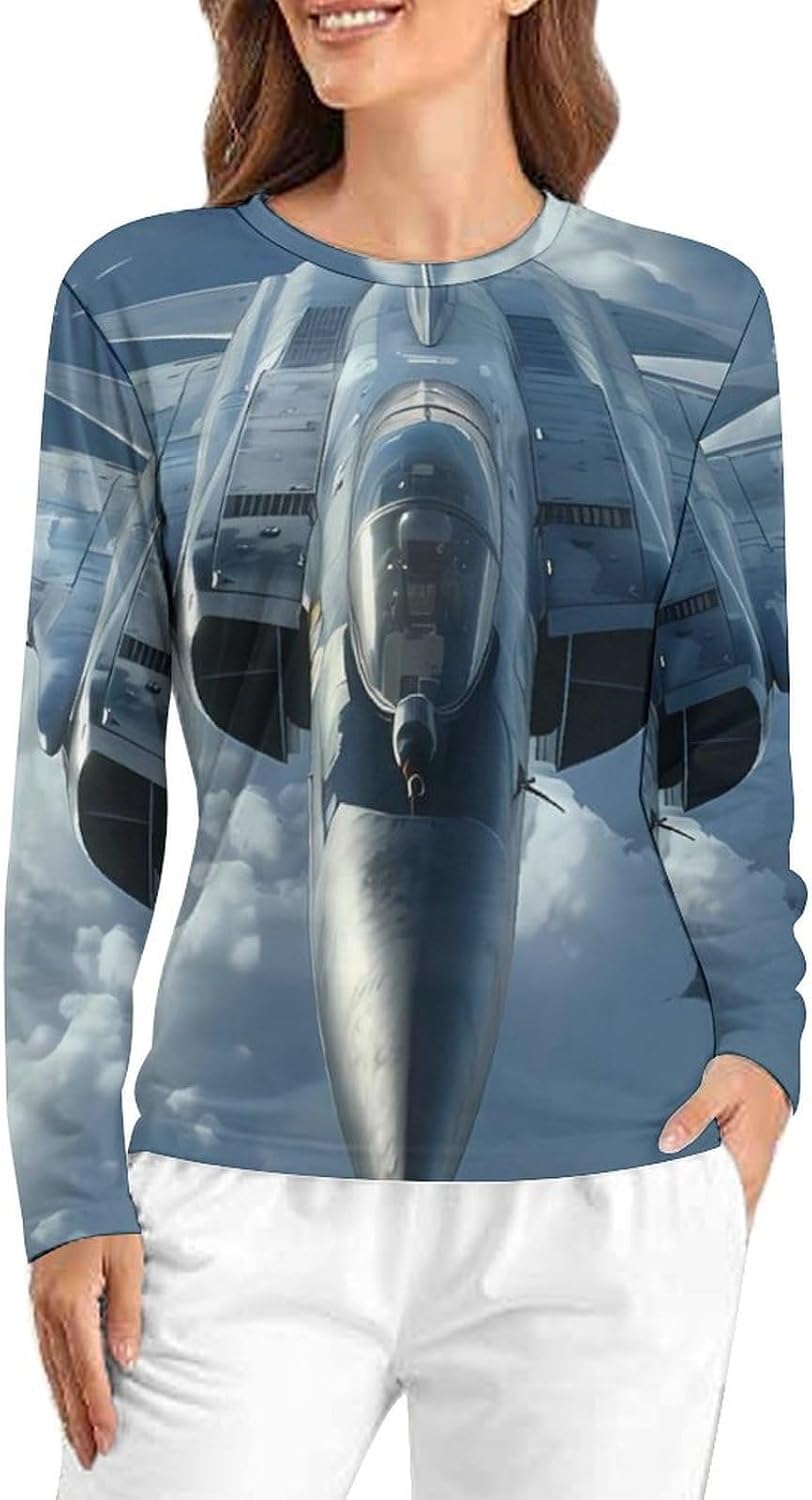Fighter Jet F-209 Women's Pajama Top Sleepwear Pajamas Sleep T-Shirt Long Sleeve Shirt Crewneck Tee
