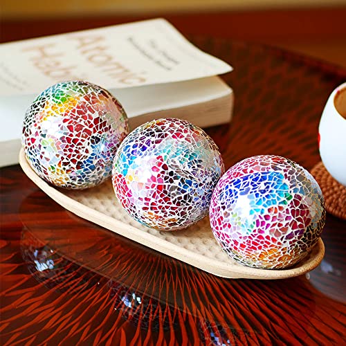Qingbei Rina Mosaic Decorative Balls For Centerpiece, 3 Pcs Colorful Decorative Orbs For Bowls, 3.2 Inch Summer Multicolored Glass Balls Orbs Sphere, Bowl Vase Fillers For Home Decor #TOP3