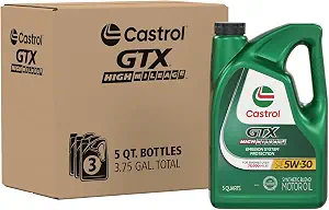 Castrol GTX High Mileage 5W-30 Synthetic Blend Motor Oil, 5 Quarts, Pack of 3