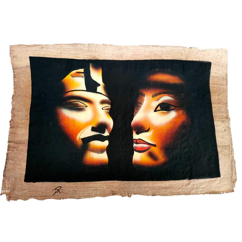 Papyrus égyptien d'Akhenaton et Néfertiti pour salon chaleureux