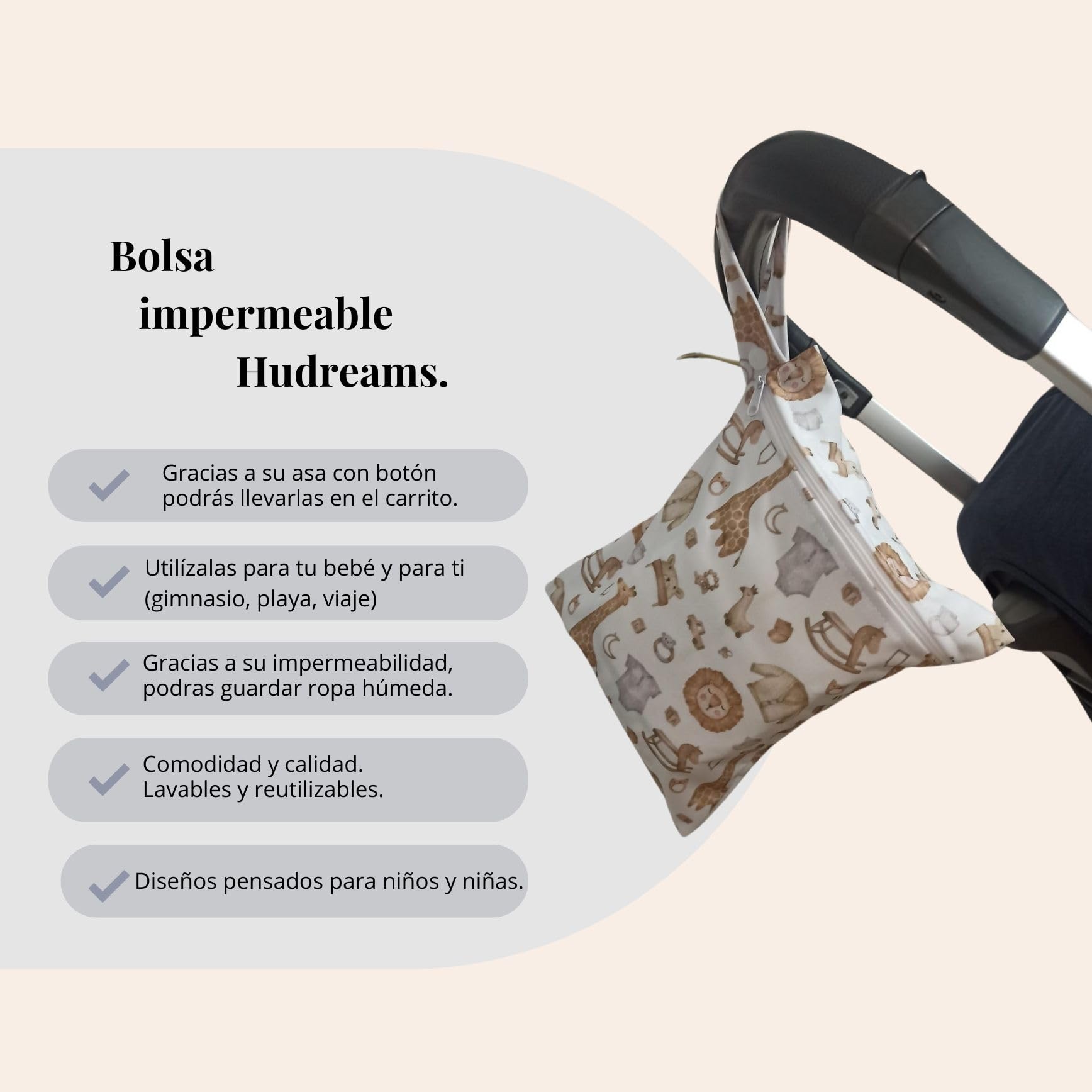 Bolsa Impermeable para Bebe de 3 Piezas, para Ropa Seca, húmeda y usada, Organizador de pañales, toallitas y cremas, para guarderia, Neceser para Viaje, Son Reutilizables. (Jirafa)