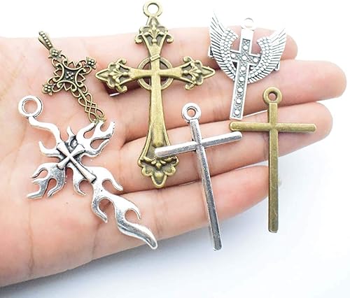 Miniatura 6 de Youdiyla Colección de colgantes de cruz grande de 353oz espada de plata de bronce antiguo ángel santo Jesús cruz de la paz dijes de metal para hacer