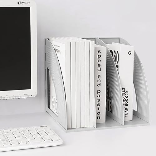 Miniatura 6 de SAYEEC Soporte organizador de escritorio para revistas, soporte de plástico para archivos, 3 compartimentos, divisores de gabinete, organizador de