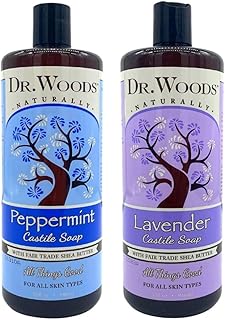 Dr. Woods Peppermint & Lavender Castile Soap, Body Wash with Organic Shea Butter Variety 2 Pack