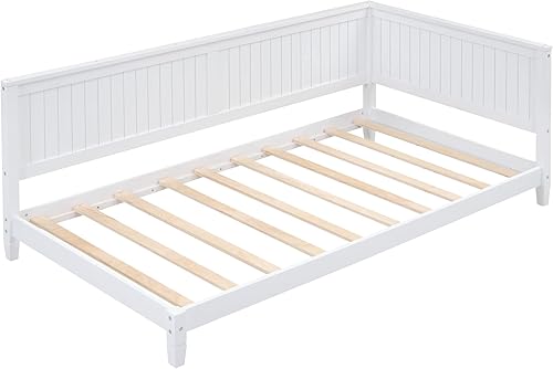 Miniatura 45 de Marco de sofá cama de tamaño individual con soporte de listones, sofá cama individual de madera maciza con respaldo y un reposabrazos único, sofá
