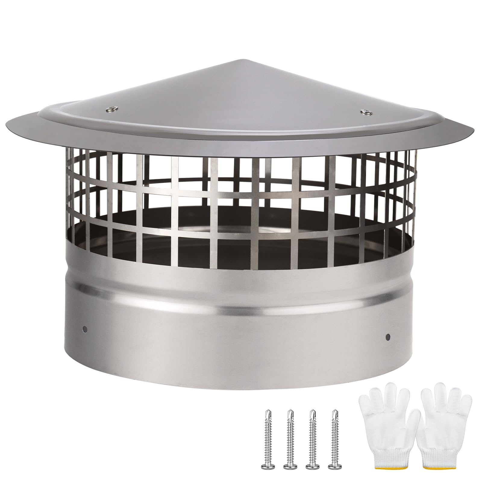 10" Round Top Chimney Cap With Screen,Chimney Cap Roof Rain Chimney Cover Stove Pipe Topper Roof Vent Cap Exhaust Fireplace Rain Cap,304 Stainless Steel Just Easy Push To 10inch Round Chimney