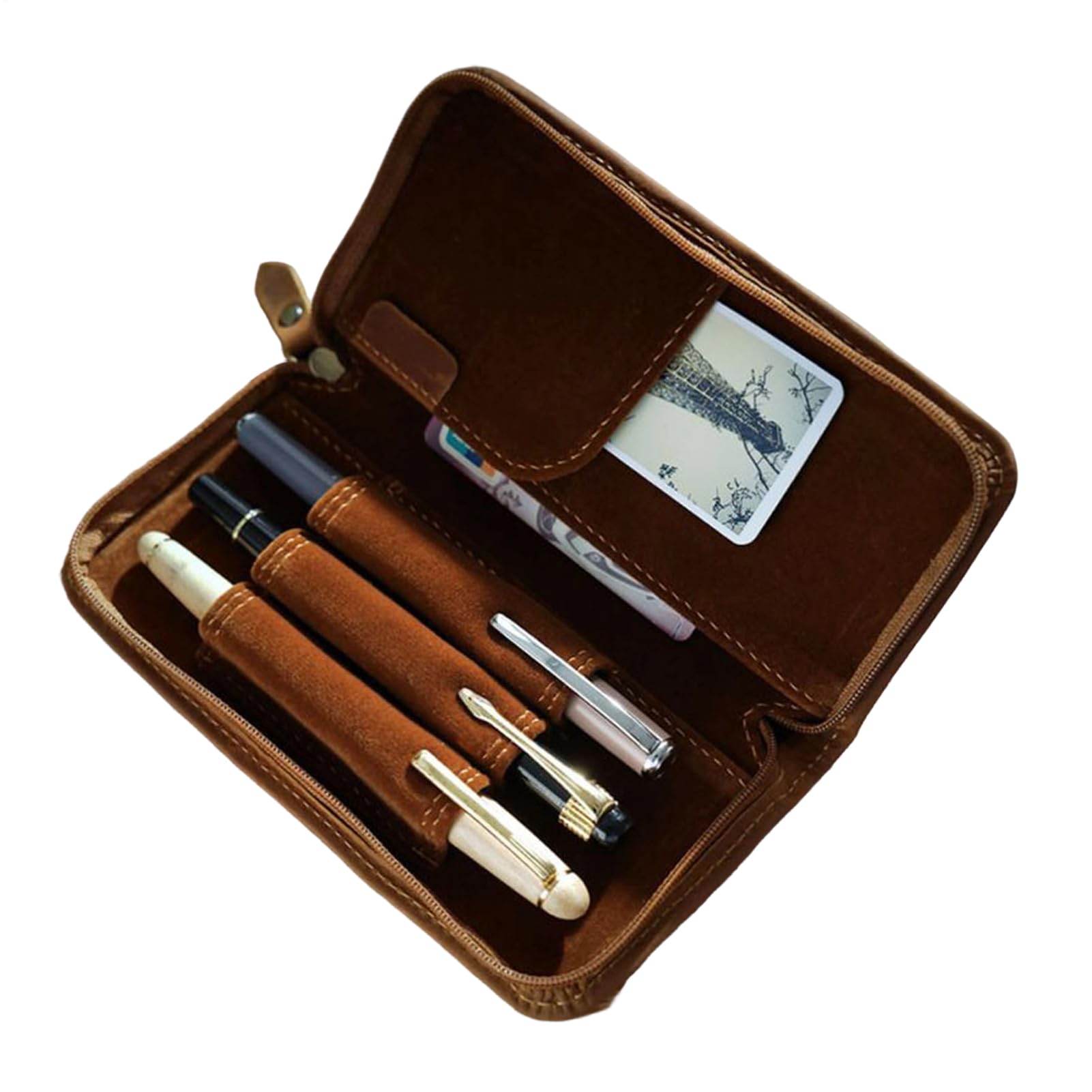 Astuccio In Pelle Organizer per Cancelleria Vintage con 3 Scomparti