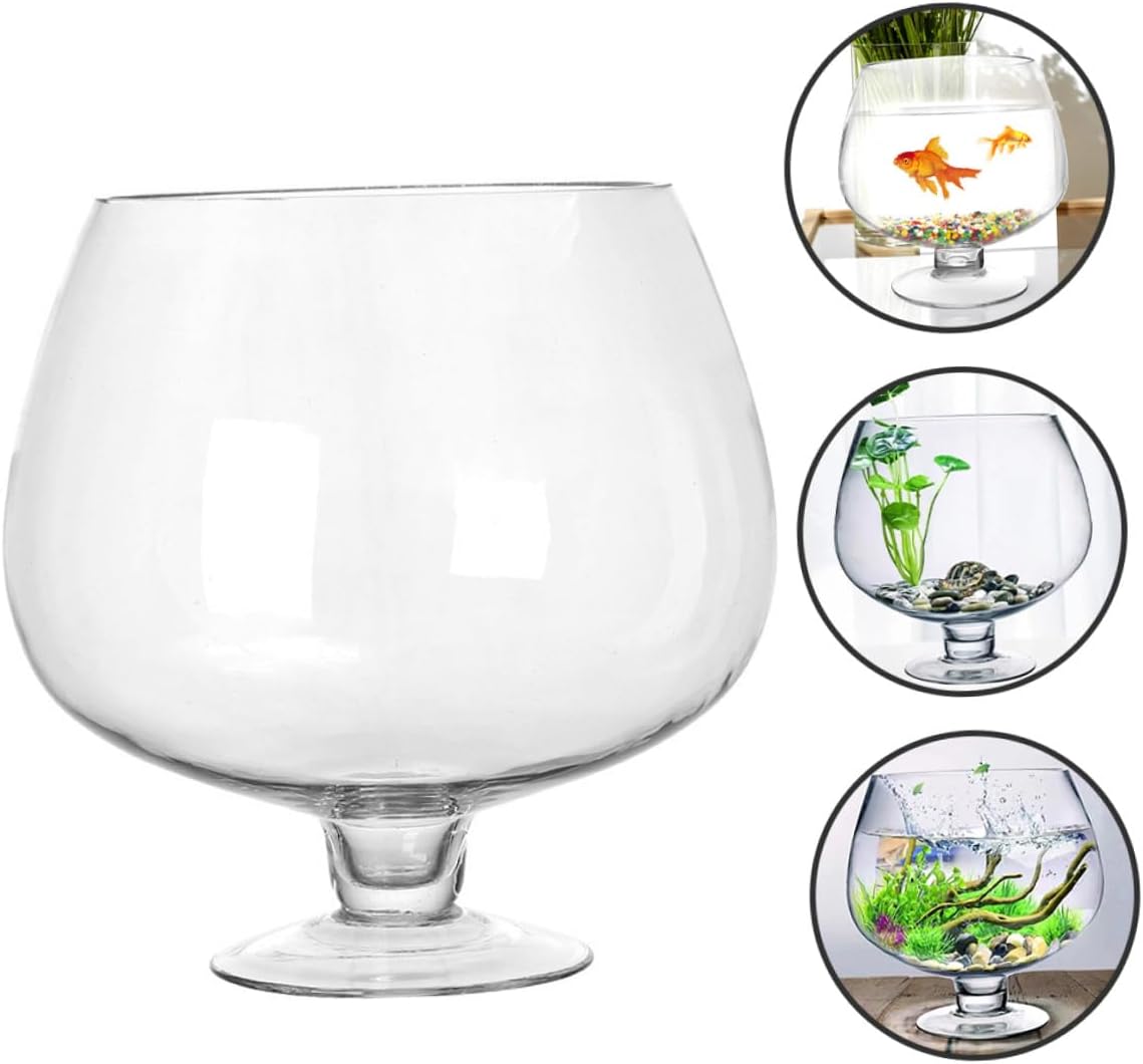 Toyvian Multi-Function Glass Fish Bowl Vase 5000ml Desktop Aquarium Tank Hydroponic Goldfish Tank Suitable for Home Office Decor