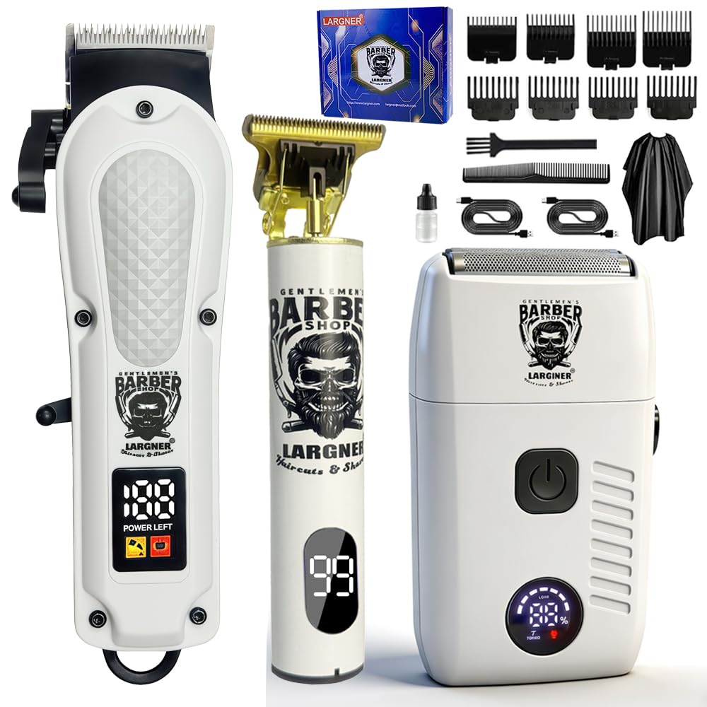 Hair Clippers for Men, Clippers and Trimmers Set, Barber Clippers, Electric Hair Trimmer with Box, Gifts for Men (White-3in1)