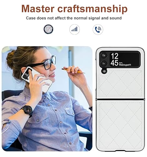 Xizyo Designed For Samsung Galaxy Z Flip 4 Case, Leather Soft Luxury Slim Diamond-Shaped Flip Case For Women Men Shockproof Bumper Protective Cover, White #TOP3