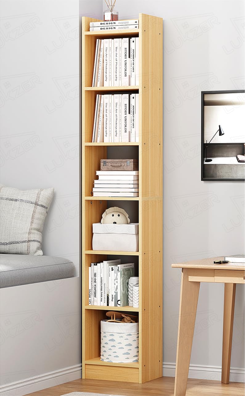 Lukzer 6 Layer Engineered Wood Bookshelf Multipurpose Home Decor Storage Rack Showcase Organizer for Living Room, Kitchen, Bedroom(MR-005/Light Oak /180 x 33 x 24cm) DIY (Do It Yourself)