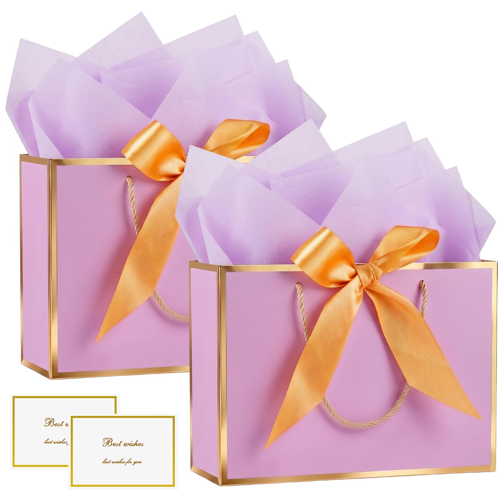 Mifferer Gift Bags for Present, 2 Pcs Medium Gift Bag with Tissue Papers and Gift Cards, Paper Gifts Bags with Handles for Women Men Birthday Wedding Party