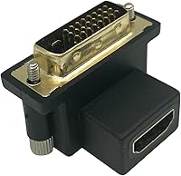 Vista 1 de Adaptador DVI en ángulo inferior de 90 grados a HDMI, macho DVI dorado a HDMI hembra, para computadora y HDTV y tarjeta gráfica, proyector