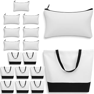 16 Pcs Canvas Tote Bag Bulk Sublimation Blanks Canvas Tote Bags, Makeup Pouch Case with Zipper and Handle, DIY Plain Reusable Shopping Bags
