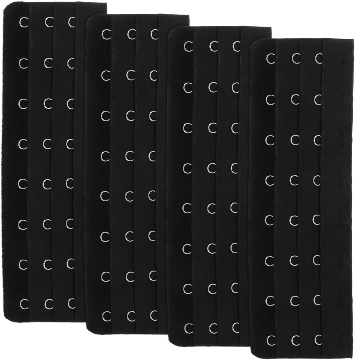 4pcs Black Bra Strap Extenders 3 Rows and 8 Hooks, Stainless Steel Underwear Extension Hooks for Women’s Bras, Adjustable Accessory for Comfortable Fit