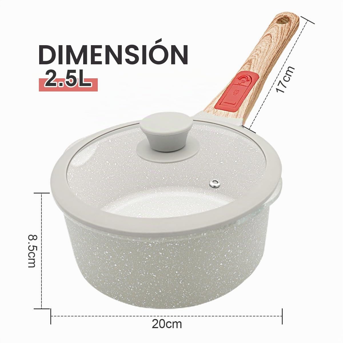 AIKENBBKK cazo de 20 cm con tapa, Aluminio Fundido con Antiadherente 2,5L con mango extraíble, Apta para todo tipo de placas, apta para lavavajillas y horno Olla para leche con vertedor((Blanca)
