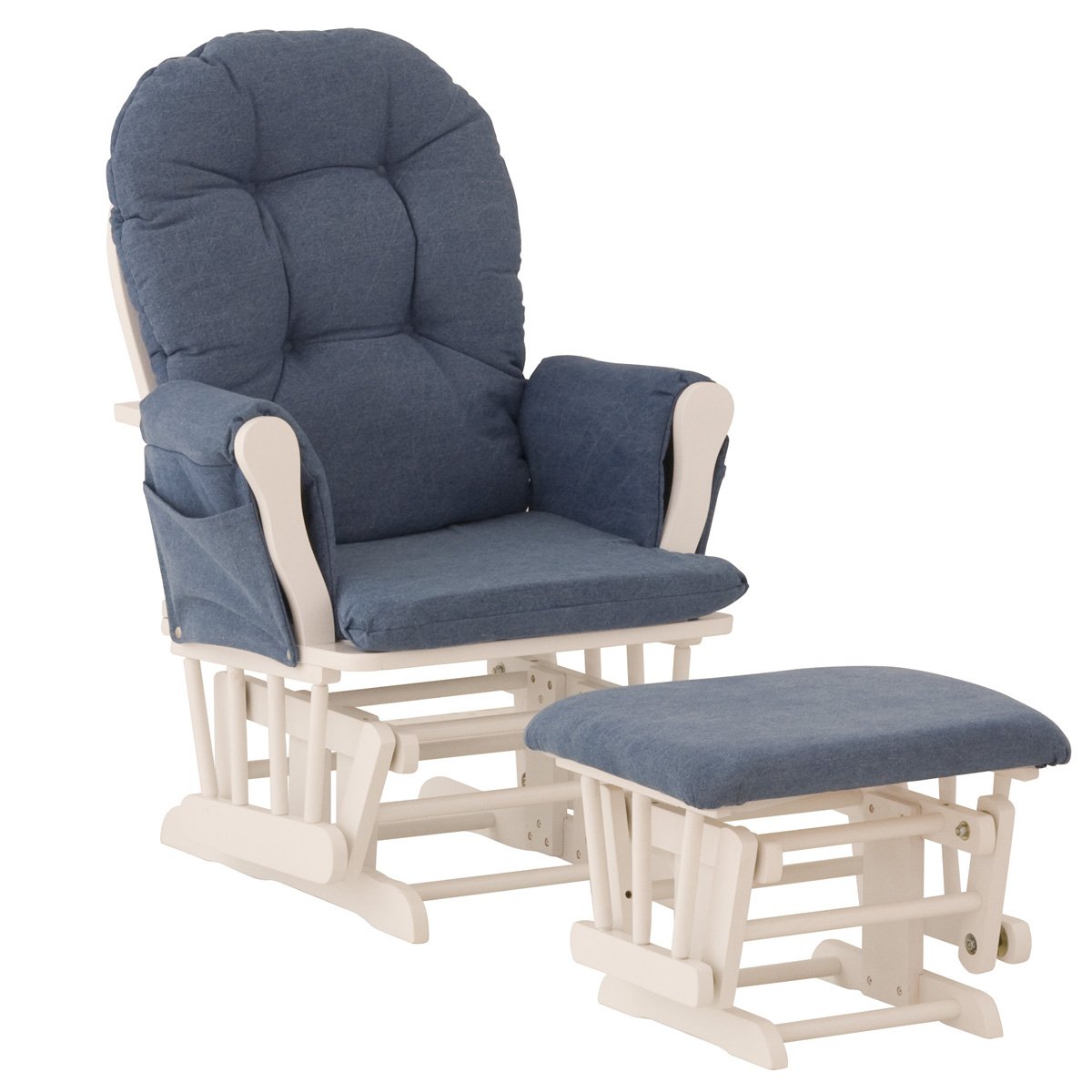 Storkcraft Hoop Glider and Ottoman, White/Denim