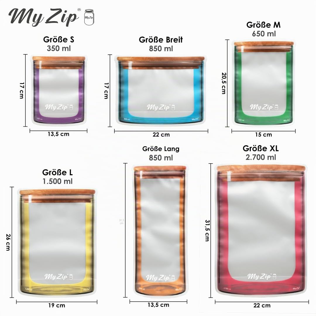 Original MyZip-Beutel (bunte Edition) – wiederverwendbare Aufbewahrungsbeutel in versch. Setgrößen – luftdicht, spülmaschinensicher & umweltfreundlich – ideal für Lebensmittel & Gefrierschrank (30)