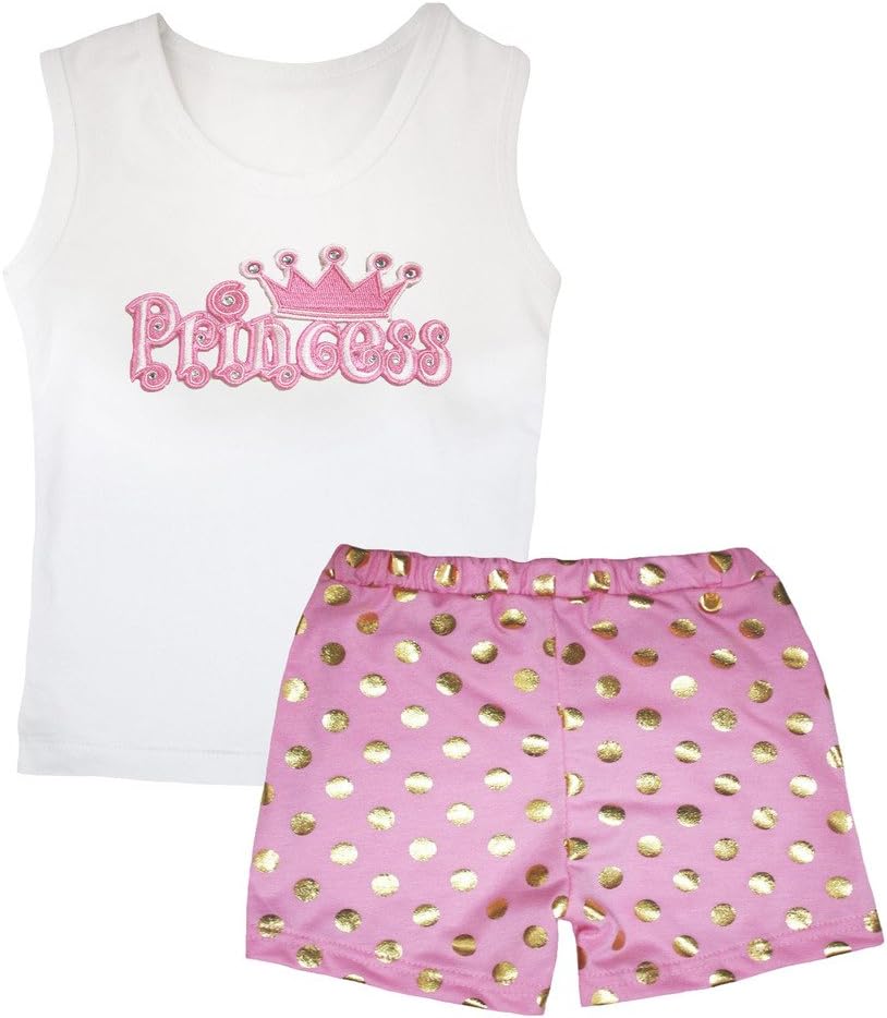 Petitebella Princess White Vest Gold Polka Dots Pink Short Set 1-8y