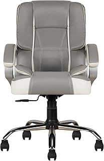CELLBELL C102 Watson Mid Back Leatherette Office Chair, Ergonomic Home Office Executive Boss Chair Computer Chair with Tilt Feature, Heavy Duty Metal Base with 3 Year Warranty (White & Grey)