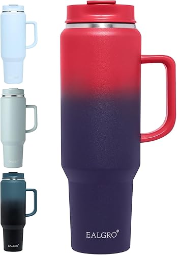 Miniatura 8 de Vaso de 40 onzas con asa, vasos aislados con tapa y pajilla, botella de agua deportiva de metal grande, taza térmica de viaje para café de viaje,
