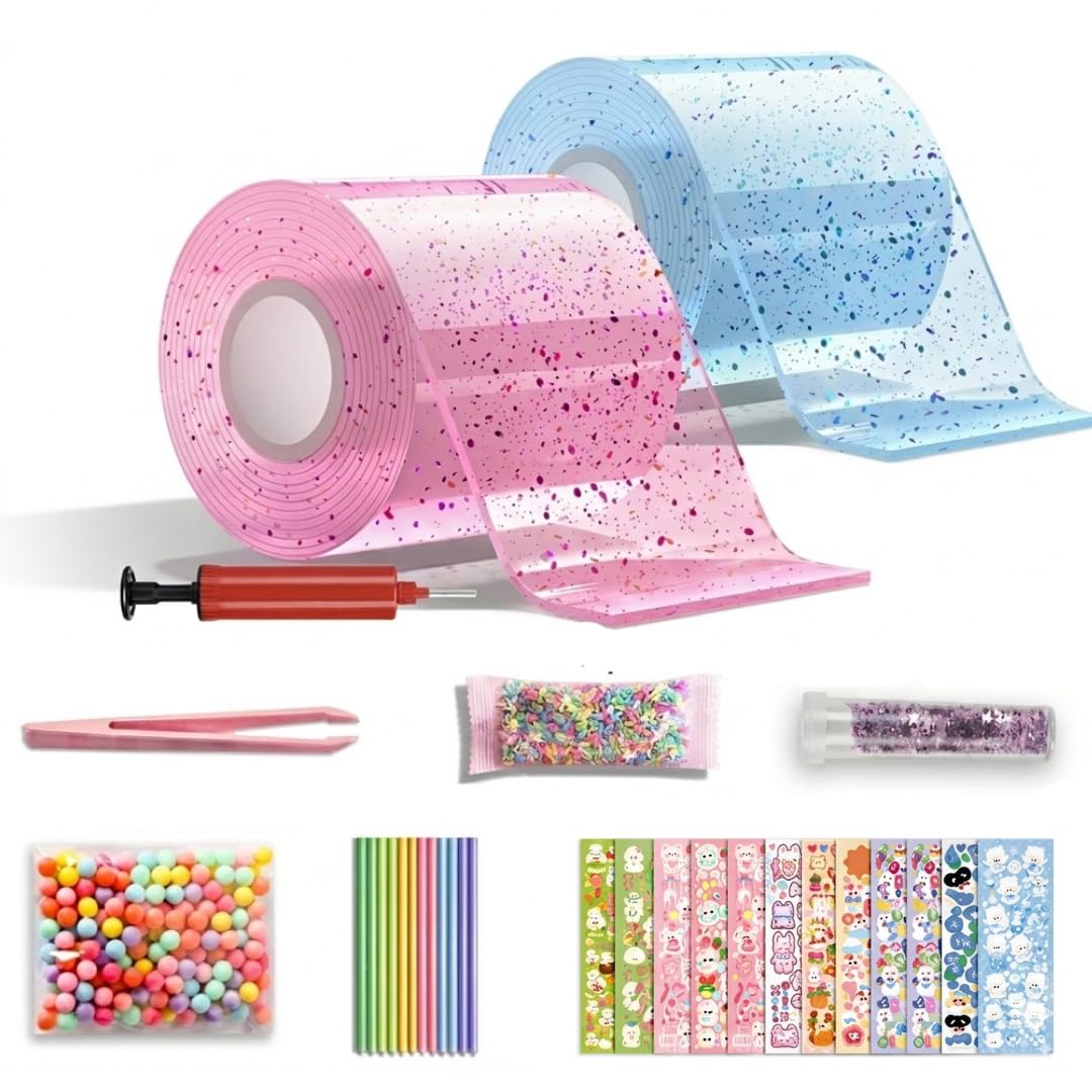 Luxeeva® Nano Tape Kit, Craft Kit for Girls 9-12, Taba Squishy Making Kit with Glitter Confetti Clay & Stickers | DIY Bubble Art Kit with Nano Tape for Kids to Make Puffy Squishy Toys, Birthday Gift for Boys Girls-image-42