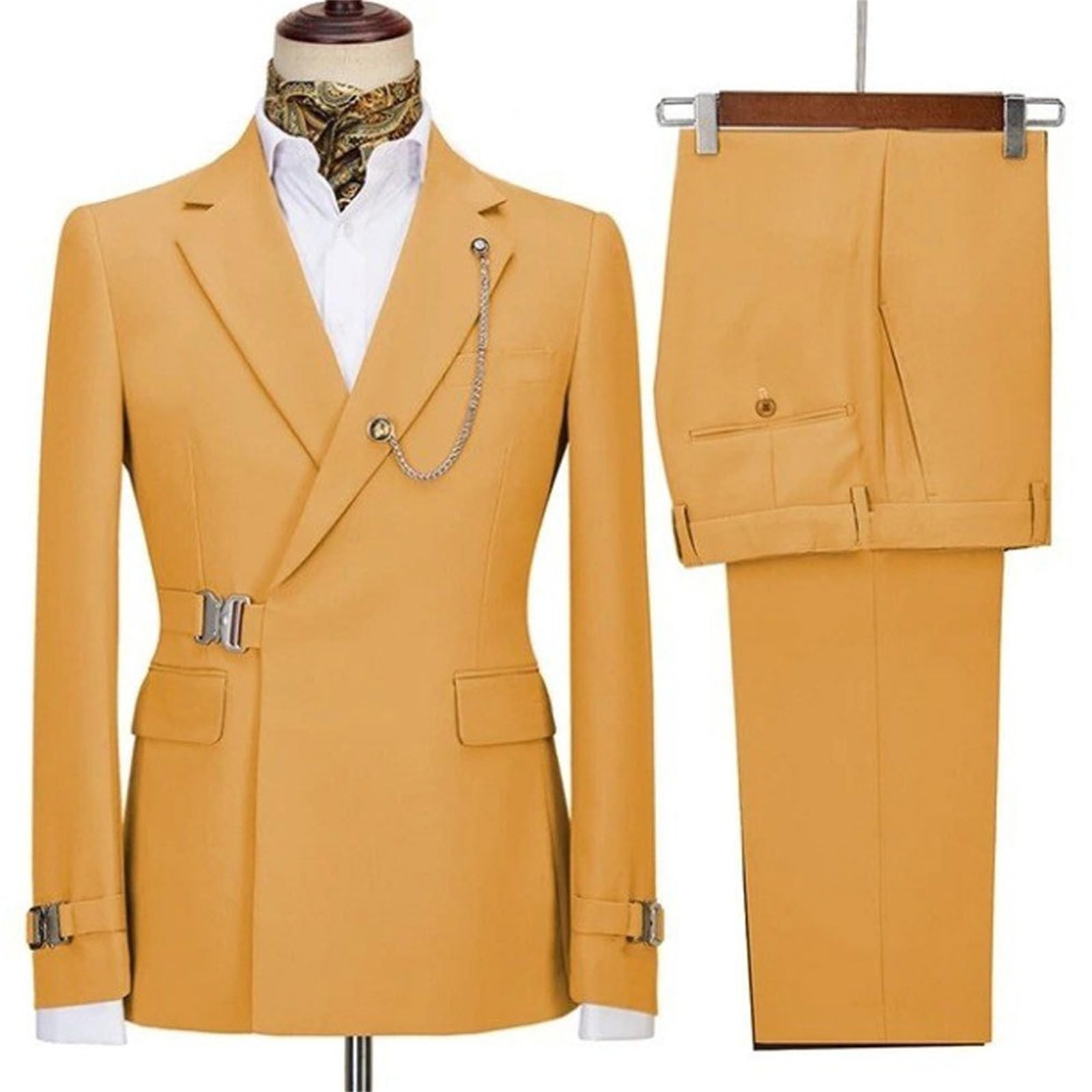 Costume Homme Coupe Classique 2 Pièces Smoking Ajusté Veste Pantalon Revers Pointus Mariage Affaires