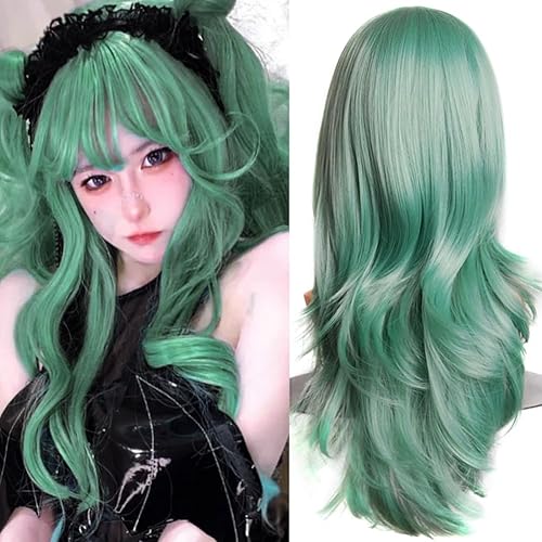 Peluca de pelo largo ondulado de 27.6 in28 pulgadas, anime, cosplay, fiesta de disfraces de Halloween, resistente al calor, pelucas sintéticas para