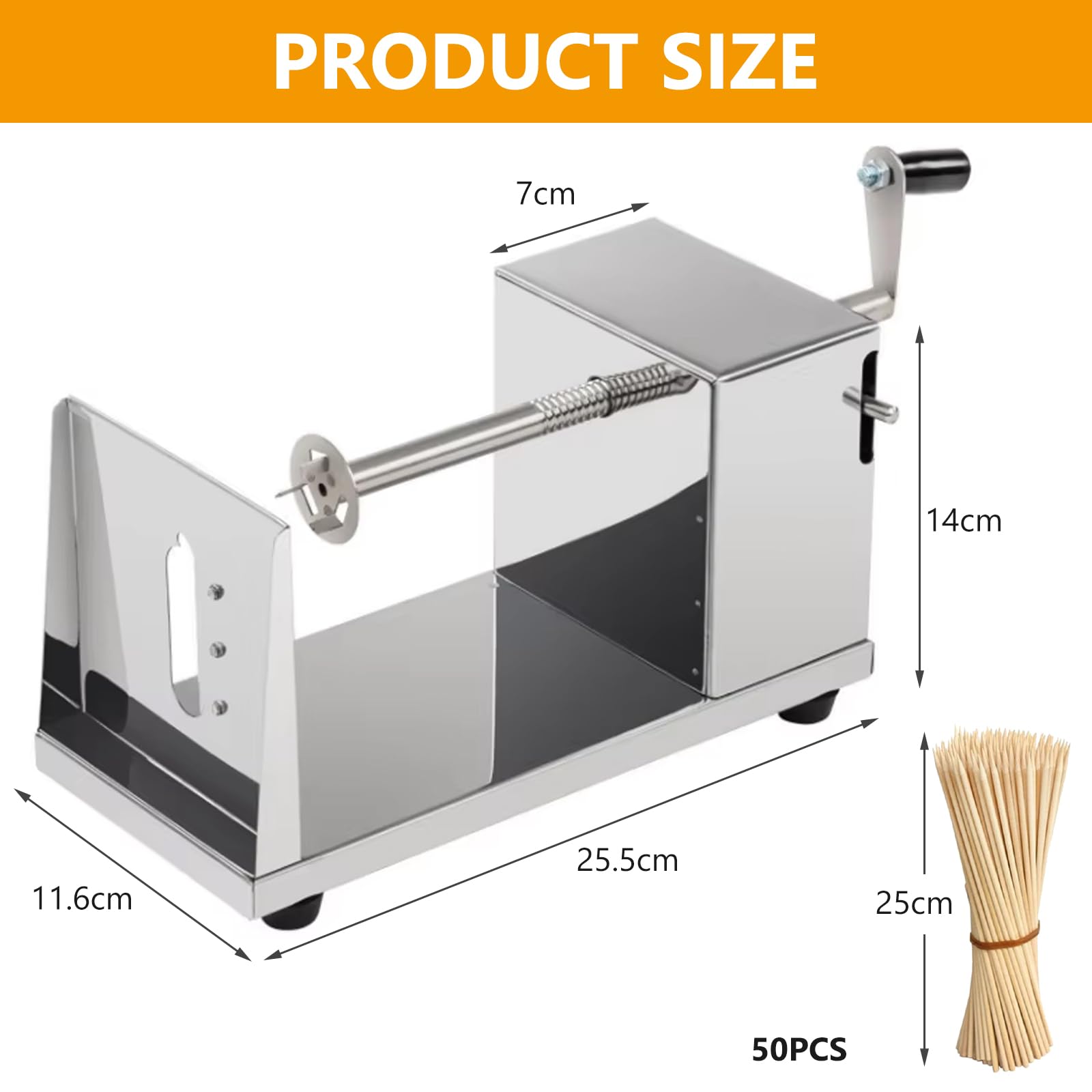 Affettatrice a spirale per patate, in acciaio inox, con 50 bastoncini di bambù, per frutta, patate, cetrioli o carote