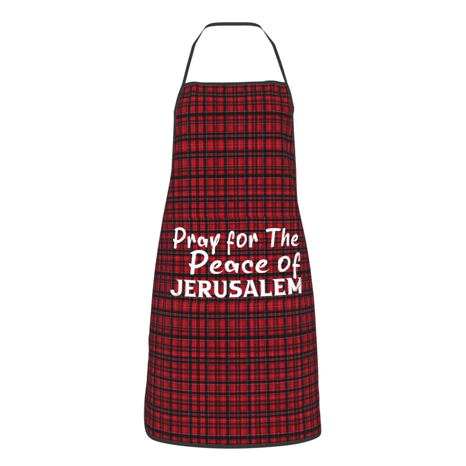 nopicsn Pray for The Peace of Jerusalem Apron for cooking with Pockets Women Men Kitchen Chef Funny Aprons
