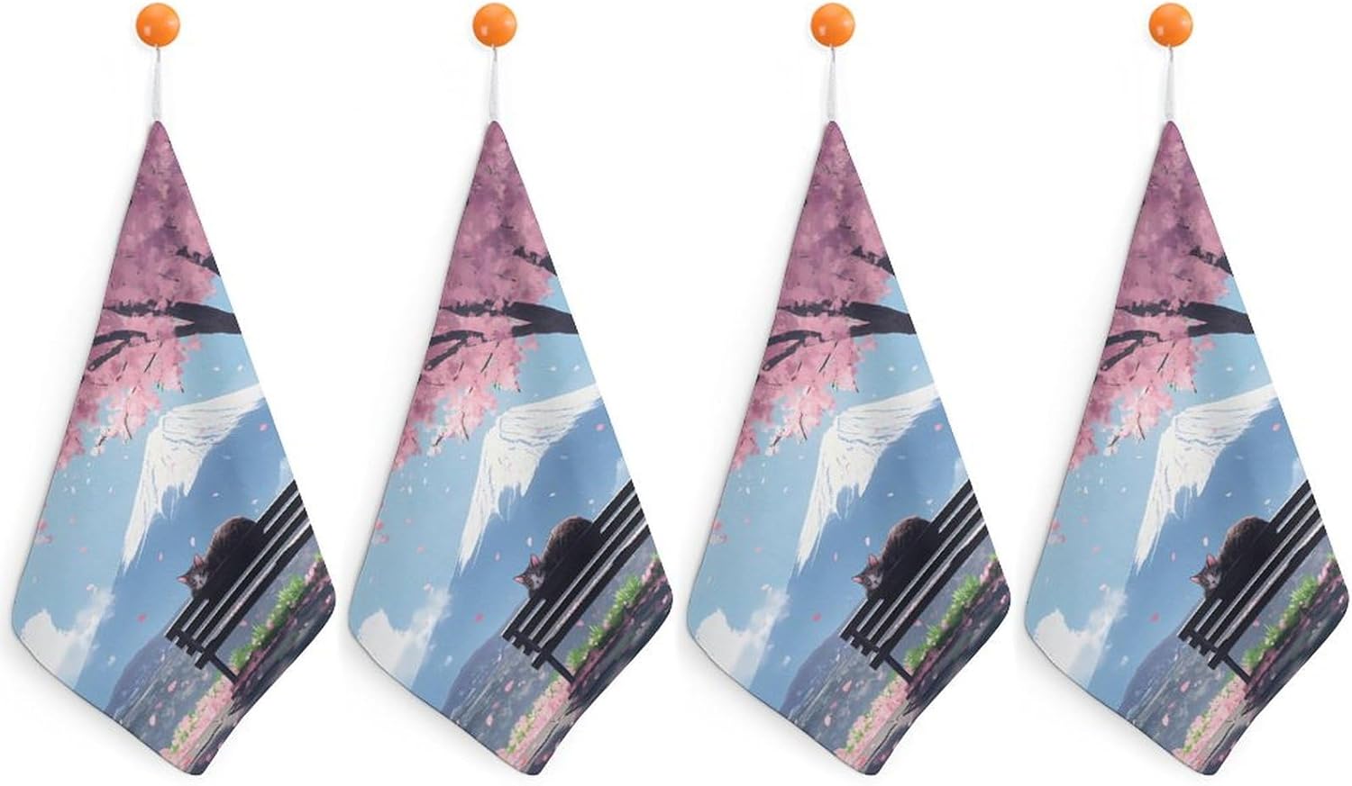 Cherry Flowers Mount Fuji Bench Towel Hand Towels Decorative Towel for Bathroom Kitchen Shower Gym 4PCS