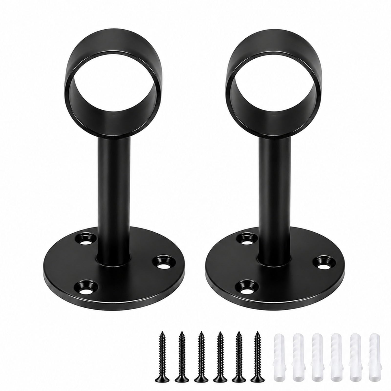 Fortunix Curtain Pole Brackets, 2 Pcs Curtain Pole Holders Heavy Duty Rails Bracket, 19 mm Stainless Steel, Matte Black, Closet Wardrobe Bathroom Room Living Room Divider Rod Holder, Flange Support — image 1