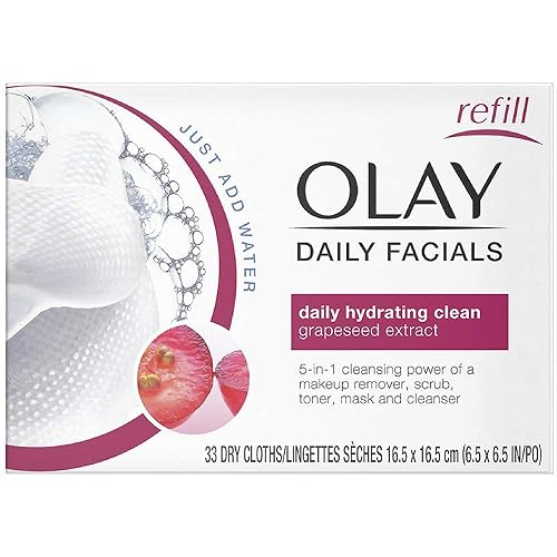 OLAY Paños de limpieza hidratante facial diaria con extracto de semilla de uva, removedor de maquillaje, 33 unidades (paquete de 8)