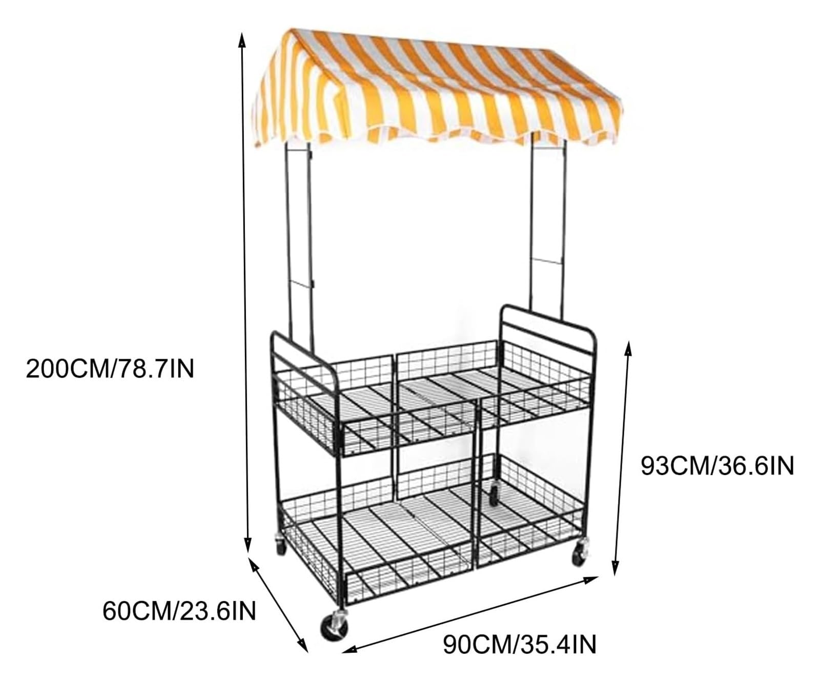 Carrito de Comida portátil con toldo - Carrito móvil for vendedores ambulantes de Pasteles, Frutas, Flores y Ventas de Segunda Mano - Ideal for mercados, Eventos y Actividades al Aire Libre