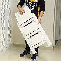 Vista 3 de Escalera plegable multifuncional, plegable de madera maciza, taburete para el hogar, multicolor, escalera plegable, color blanco, tres