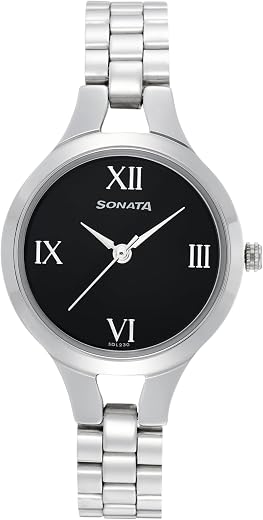 Sonata Workwear Black Dial Women Analog Watch with Stainless Steel Strap-NS8151SM07