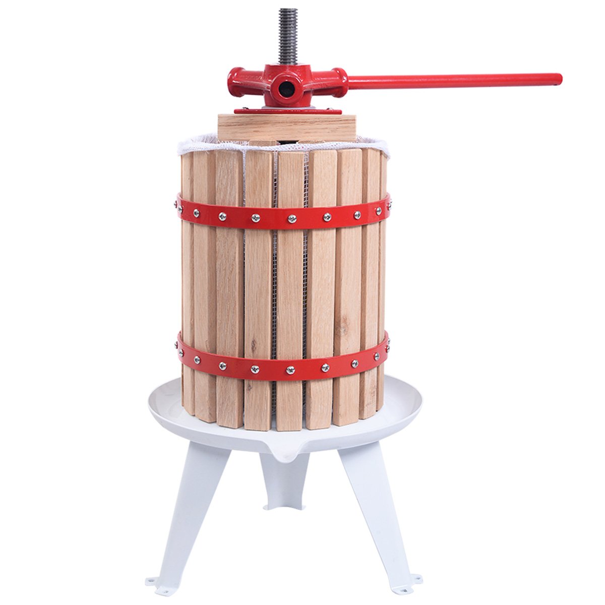 Happygrill 6 Liter Fruit Wine Press Natural Wood Basket Apple Grape Crusher, Manual Juice Cider Wine Making Press