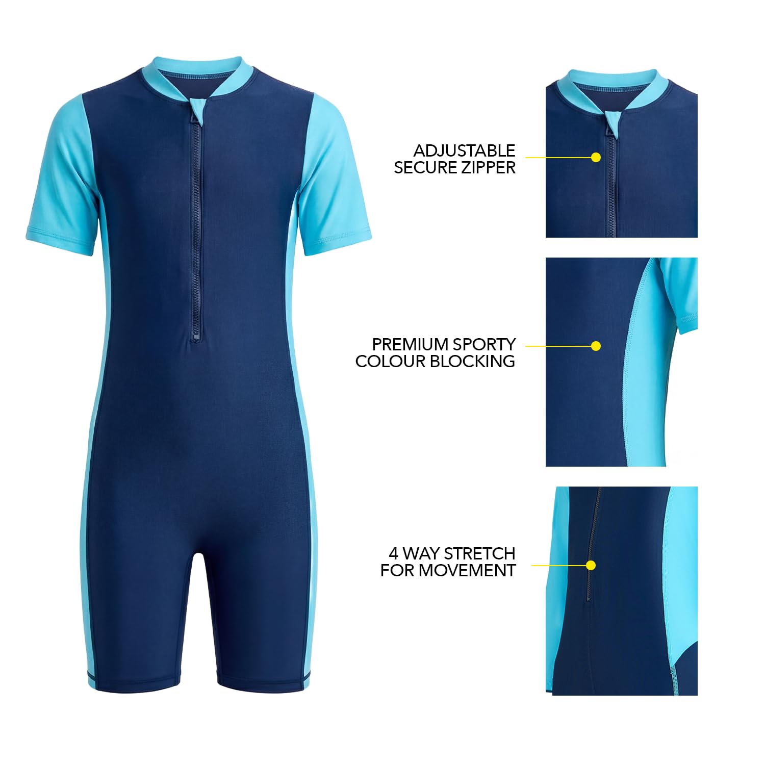 Boldfit Swimming Costume for Kids One Piece Boy Swimming Costume Quick Dry Swim Dress for Boys Stretchable Swim Suit for Boys - Blue, M